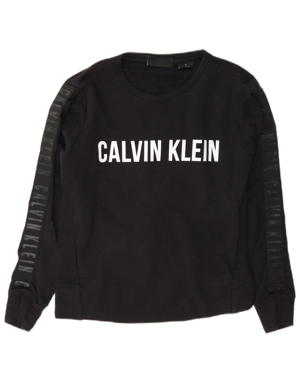 Calvin Klein Womens Graphic Sweatshirt Jumper UK 10 Small Navy Blue Cotton