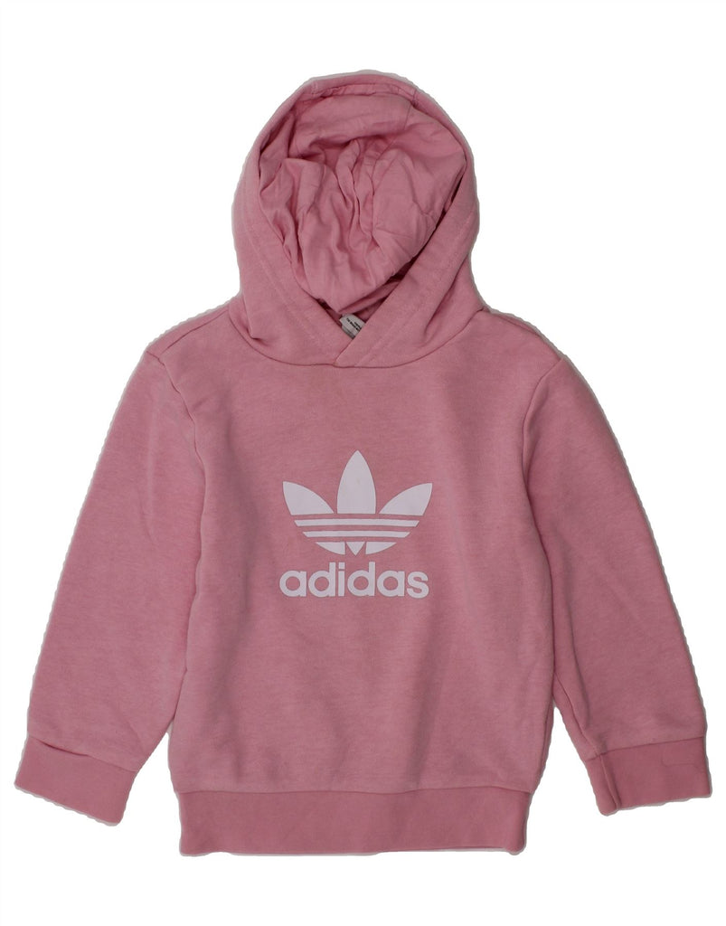 ADIDAS Girls Graphic Hoodie Jumper 2-3 Years Pink Cotton Vintage Adidas and Second-Hand Adidas from Messina Hembry 