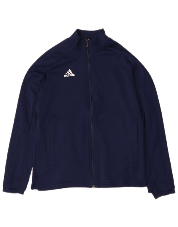 Adidas Boys Tracksuit Top Jacket 11-12 Years Navy Blue Polyester
