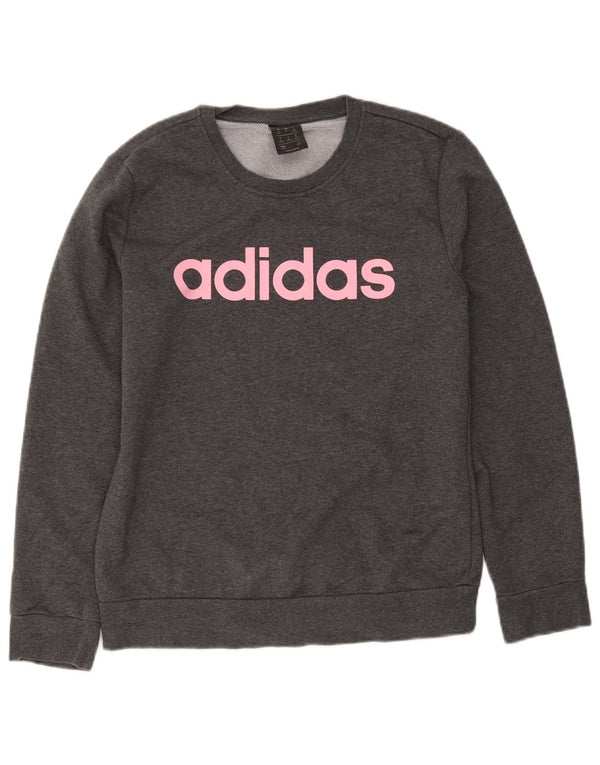 Adidas Womens Graphic Sweatshirt Jumper UK 12/14 Medium Grey Cotton