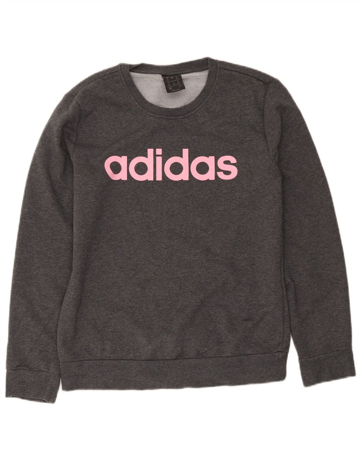 Adidas Womens Graphic Sweatshirt Jumper UK 12/14 Medium Grey Cotton