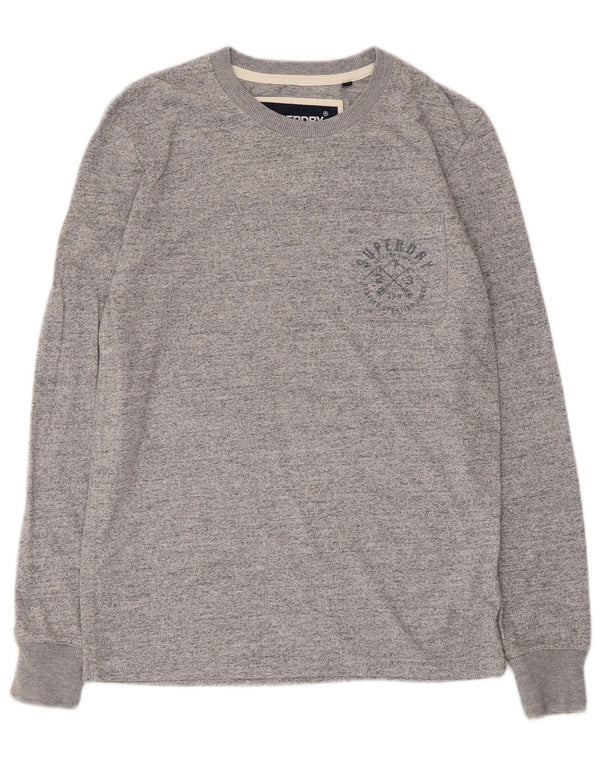 Superdry Mens Graphic Top Long Sleeve Small Grey Flecked Cotton