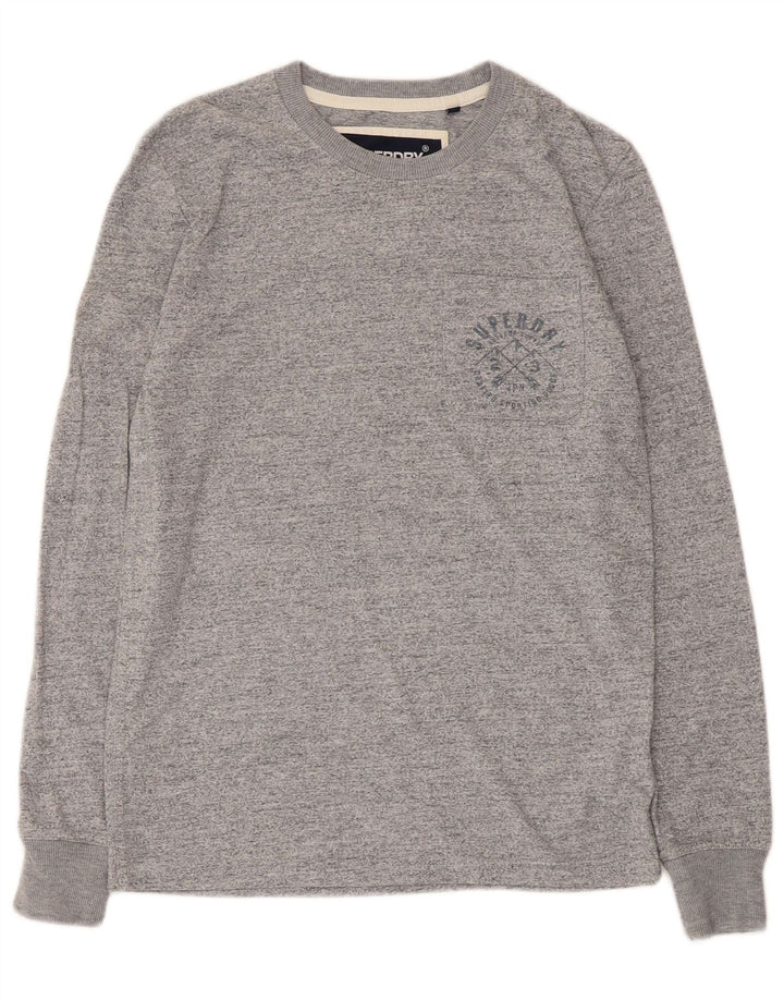 Superdry Mens Graphic Top Long Sleeve Small Grey Flecked Cotton