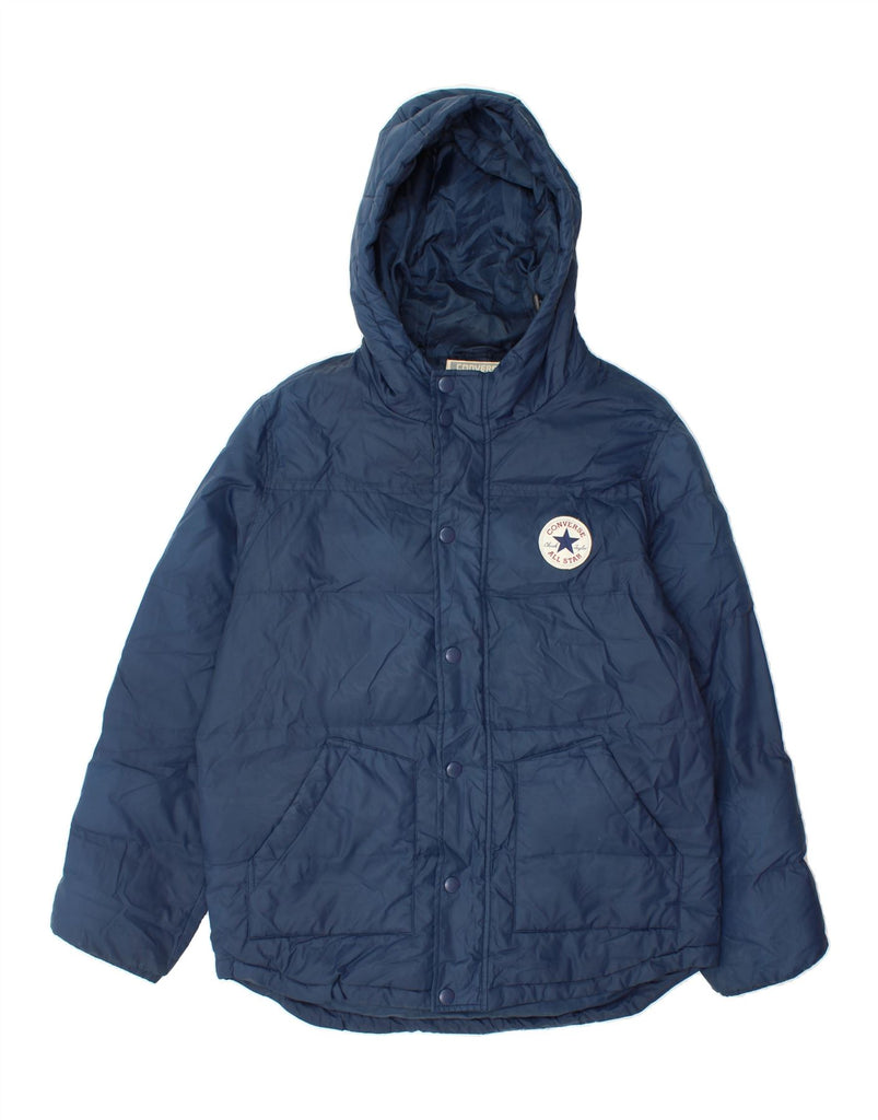 CONVERSE Mens Hooded Padded Jacket UK 38 Medium Navy Blue Polyester Vintage Converse and Second-Hand Converse from Messina Hembry 
