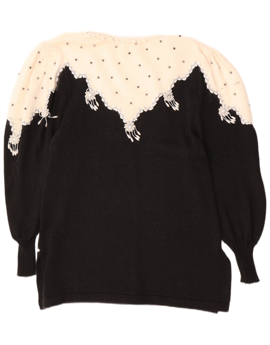 VINTAGE Womens Boat Neck Jumper Sweater UK 14 Medium Black Colourblock