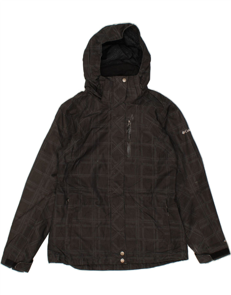 COLUMBIA Womens Hooded Windbreaker Jacket UK 14 Medium Black Check Cotton Vintage Columbia and Second-Hand Columbia from Messina Hembry 