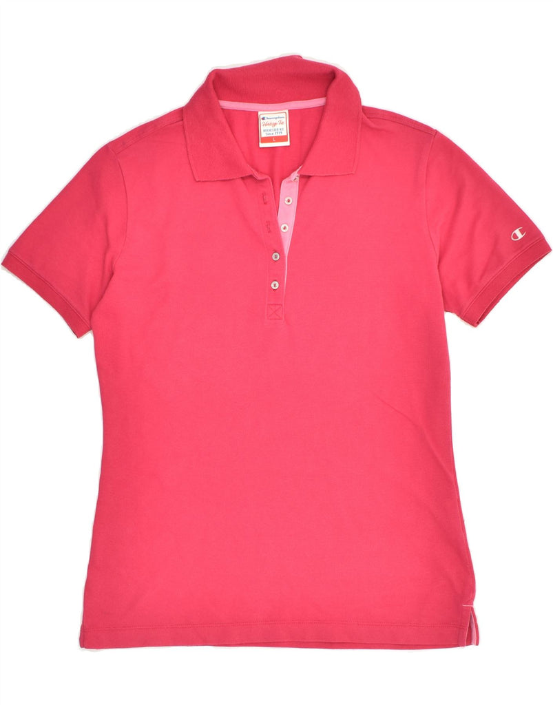 CHAMPION Womens Heritage Fit Polo Shirt UK 14 Large Red Cotton | Vintage Champion | Thrift | Second-Hand Champion | Used Clothing | Messina Hembry 