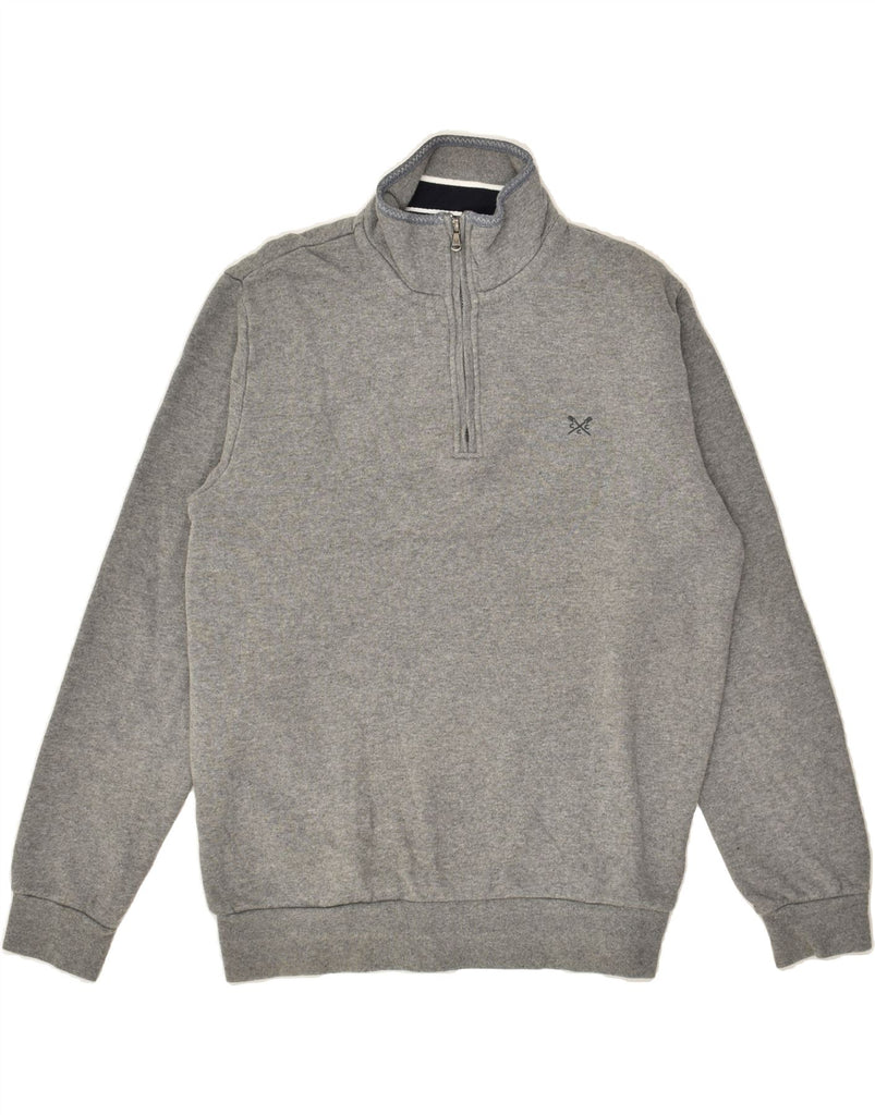 CREW CLOTHING Mens Zip Neck Sweatshirt Jumper Medium Grey Cotton | Vintage Crew Clothing | Thrift | Second-Hand Crew Clothing | Used Clothing | Messina Hembry 