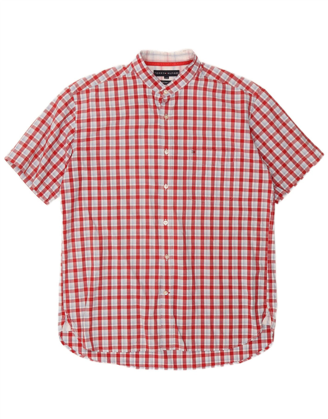 TOMMY HILFIGER Mens Short Sleeve Shirt Large Red Check Cotton