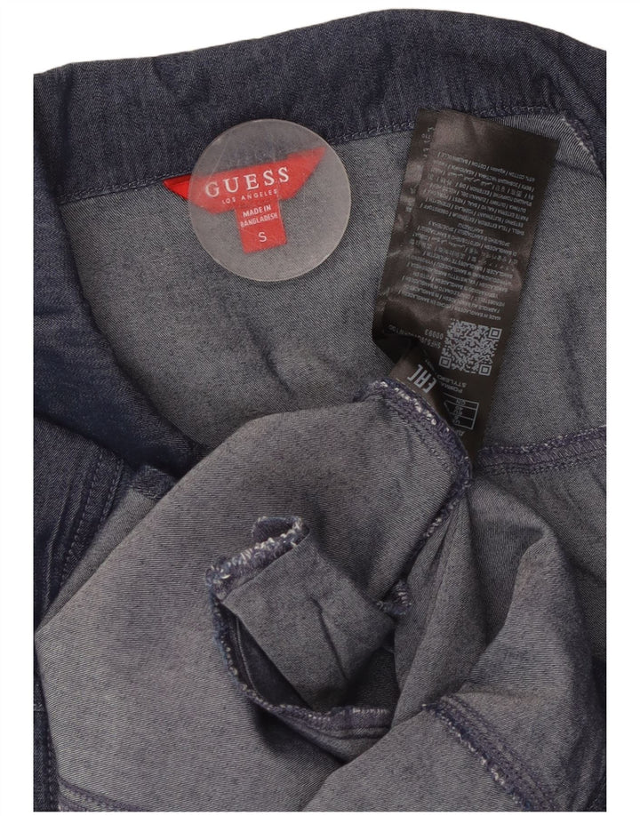 GUESS Womens 3/4 Sleeve Denim Shirt Dress UK 10 Small Navy Blue Cotton