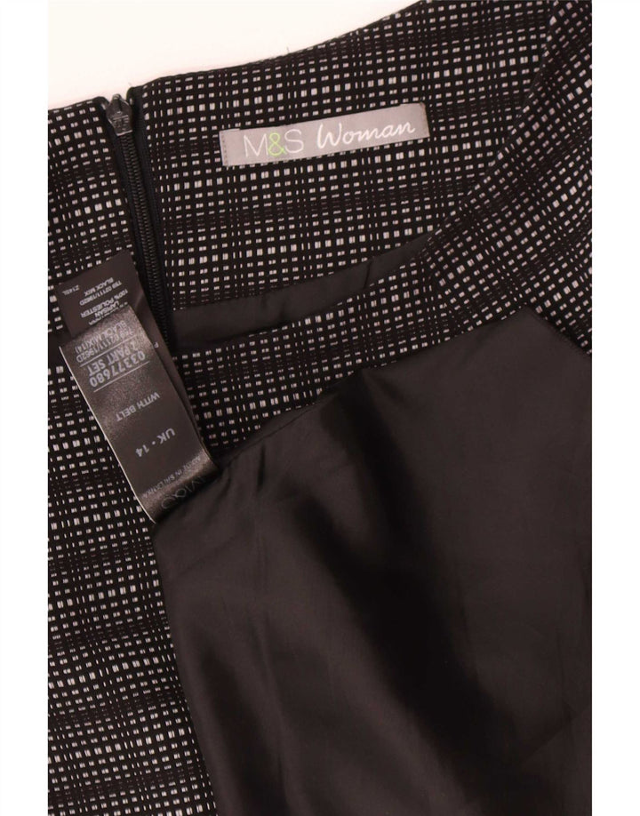 Marks & Spencer Womens Sheath Dress UK 14 Medium Black Check Polyester