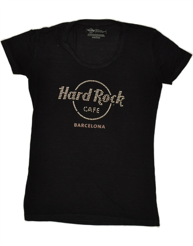 HARD ROCK CAFE Womens Barcelona Graphic T-Shirt Top UK 14 Medium Black | Vintage Hard Rock Cafe | Thrift | Second-Hand Hard Rock Cafe | Used Clothing | Messina Hembry 