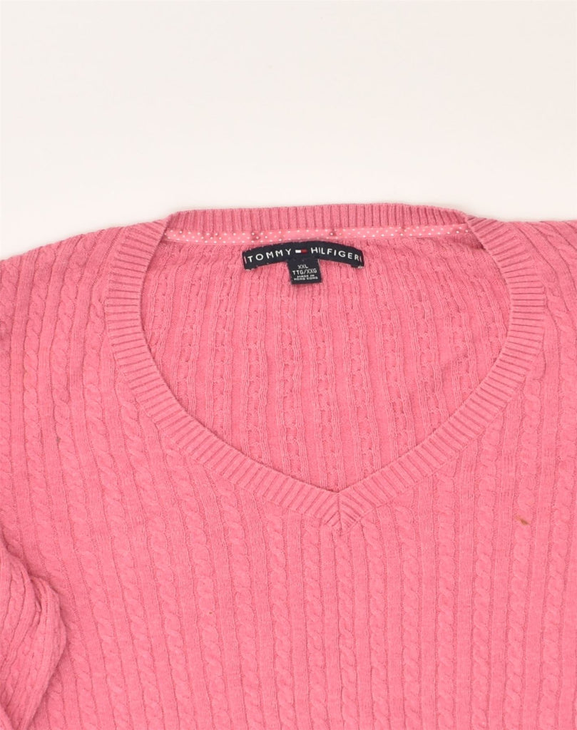 TOMMY HILFIGER Womens V-Neck Jumper Sweater UK 20 2XL Pink Cotton | Vintage Tommy Hilfiger | Thrift | Second-Hand Tommy Hilfiger | Used Clothing | Messina Hembry 