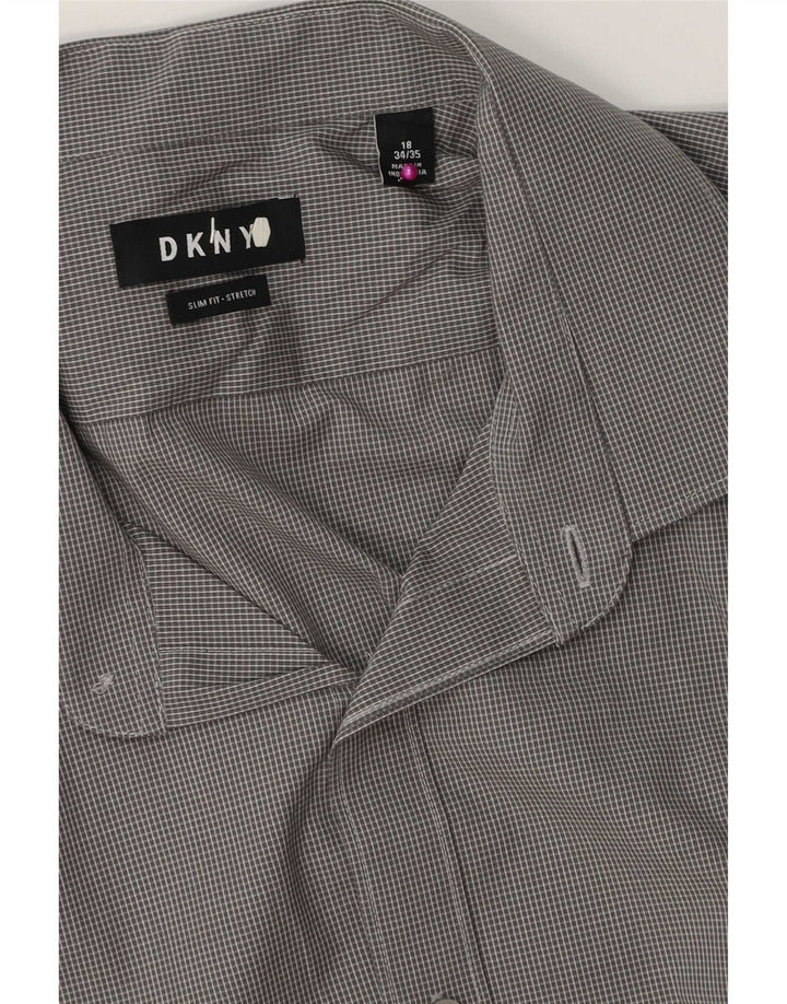 Dkny Mens Slim Fit Shirt Size 18 2XL Grey Check Cotton