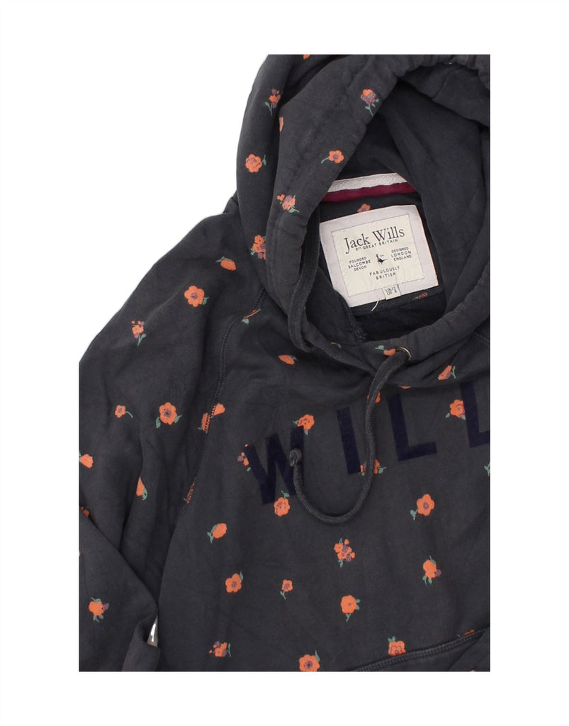 JACK WILLS Womens Graphic Hoodie Jumper UK 12 Medium  Black Floral Cotton | Vintage Jack Wills | Thrift | Second-Hand Jack Wills | Used Clothing | Messina Hembry 