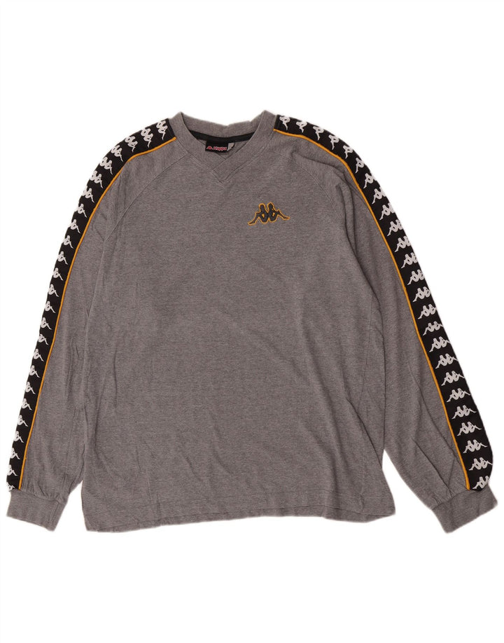 Kappa Mens Graphic Top Long Sleeve Large Grey Colourblock Cotton