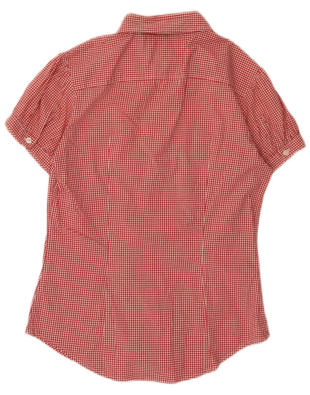 Tommy Hilfiger Womens Short Sleeve Shirt US 8 Medium Red Gingham