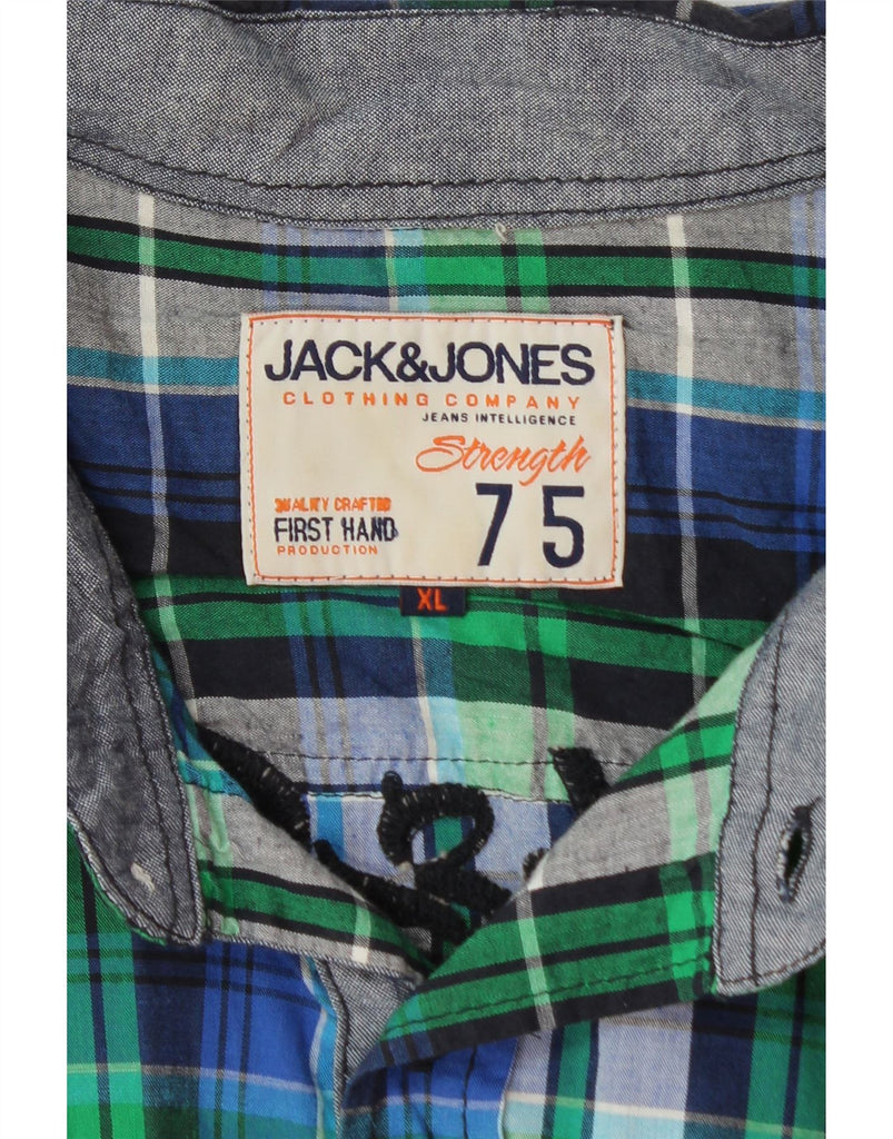 JACK & JONES Mens Short Sleeve Shirt XL Blue Check Vintage Jack & Jones and Second-Hand Jack & Jones from Messina Hembry 