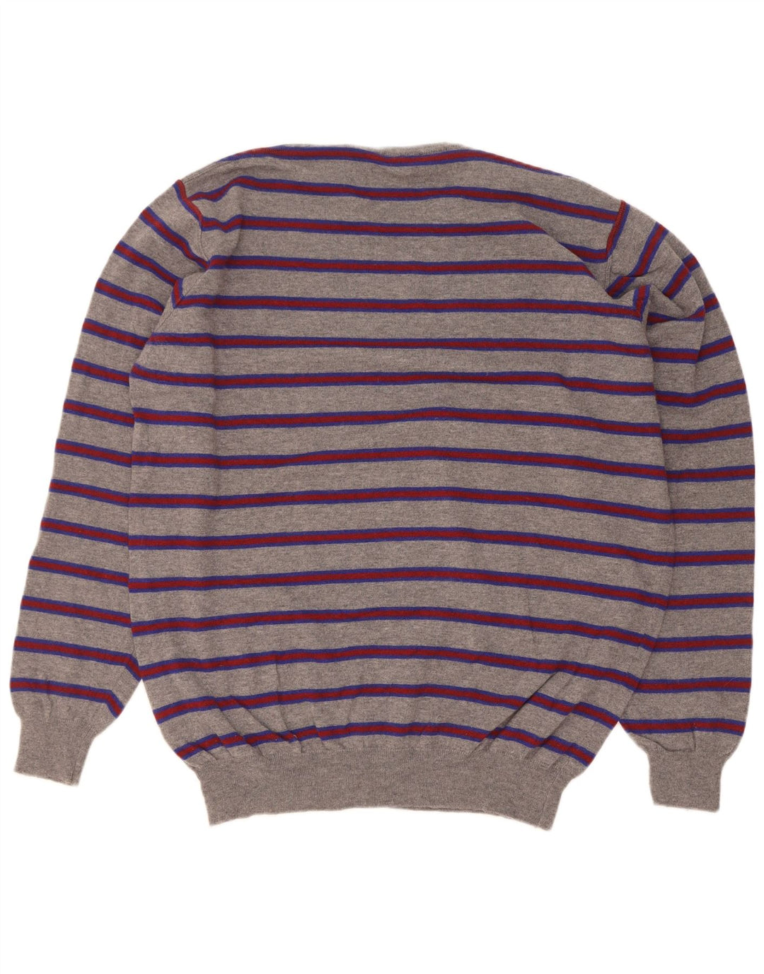 Ferrante Mens Crew Neck Jumper Sweater Size 60 3XL Grey Striped Merino Wool