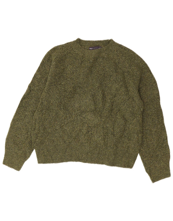 Marks & Spencer Womens Crew Neck Jumper Sweater UK 14 Medium Green Flecked