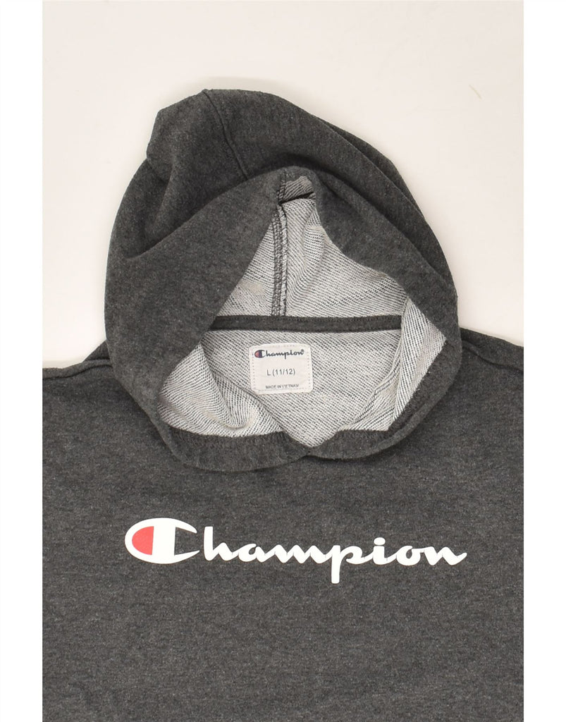 CHAMPION Boys Graphic Hoodie Jumper 11-12 Years Large Grey Cotton | Vintage Champion | Thrift | Second-Hand Champion | Used Clothing | Messina Hembry 