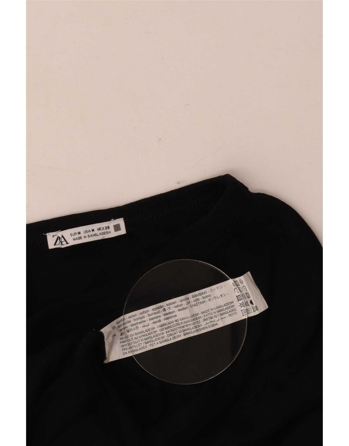 Zara Womens Top Long Sleeve UK 12 Medium Black Cotton