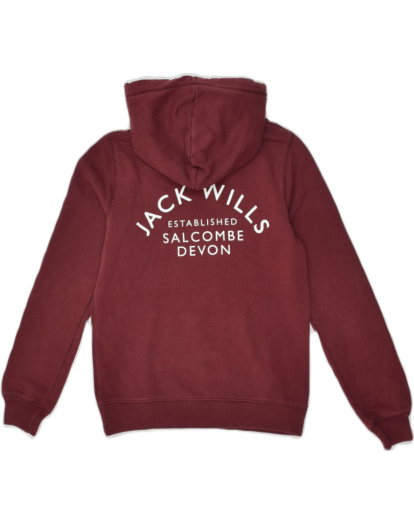 JACK WILLS Womens Graphic Hoodie Jumper UK 10 Small  Burgundy Cotton | Vintage Jack Wills | Thrift | Second-Hand Jack Wills | Used Clothing | Messina Hembry 