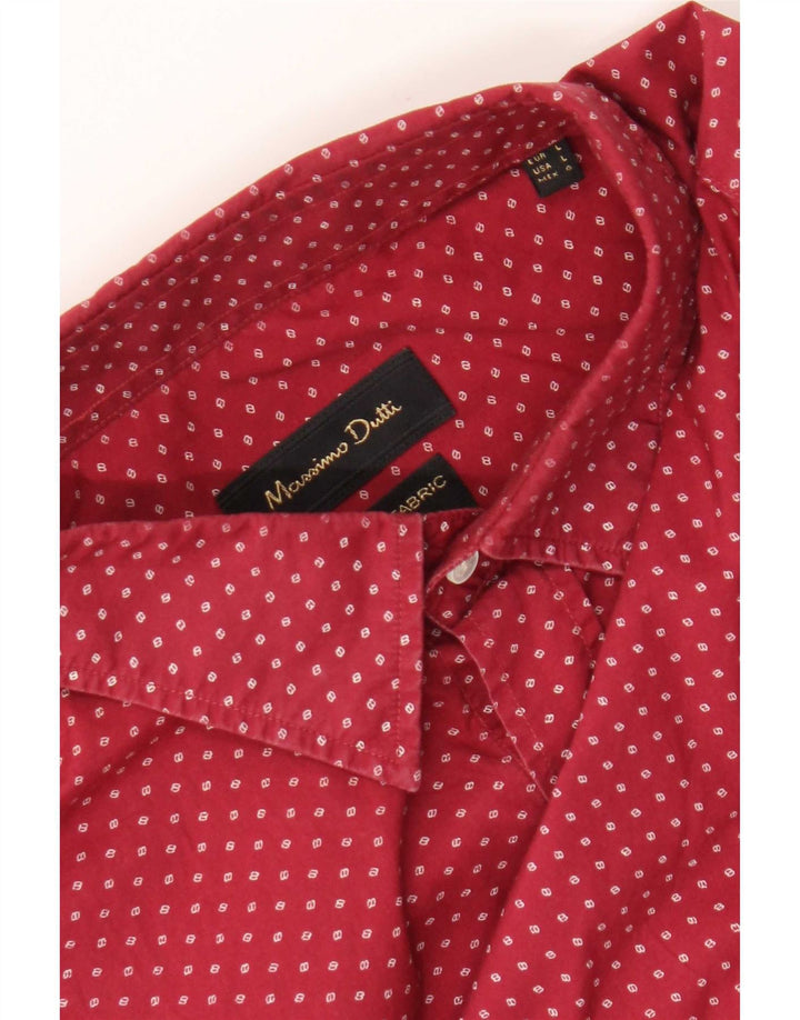 Massimo Dutti Mens Shirt Large Burgundy Spotted