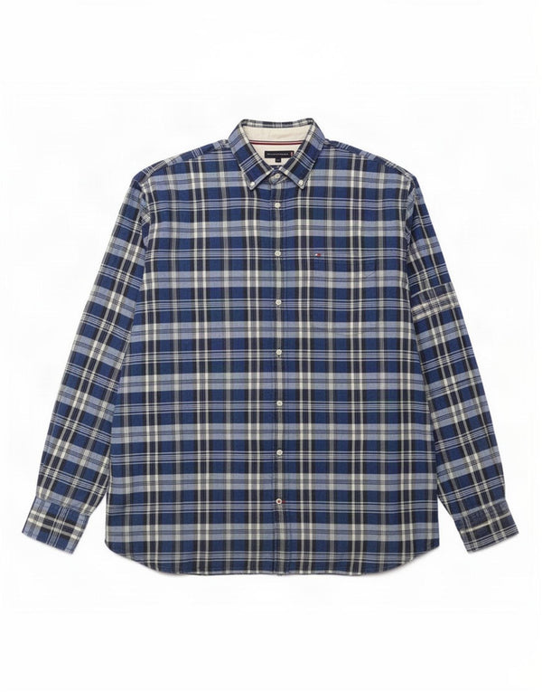 Tommy Hilfiger Mens Tall Shirt 4XL Navy Blue Check Cotton