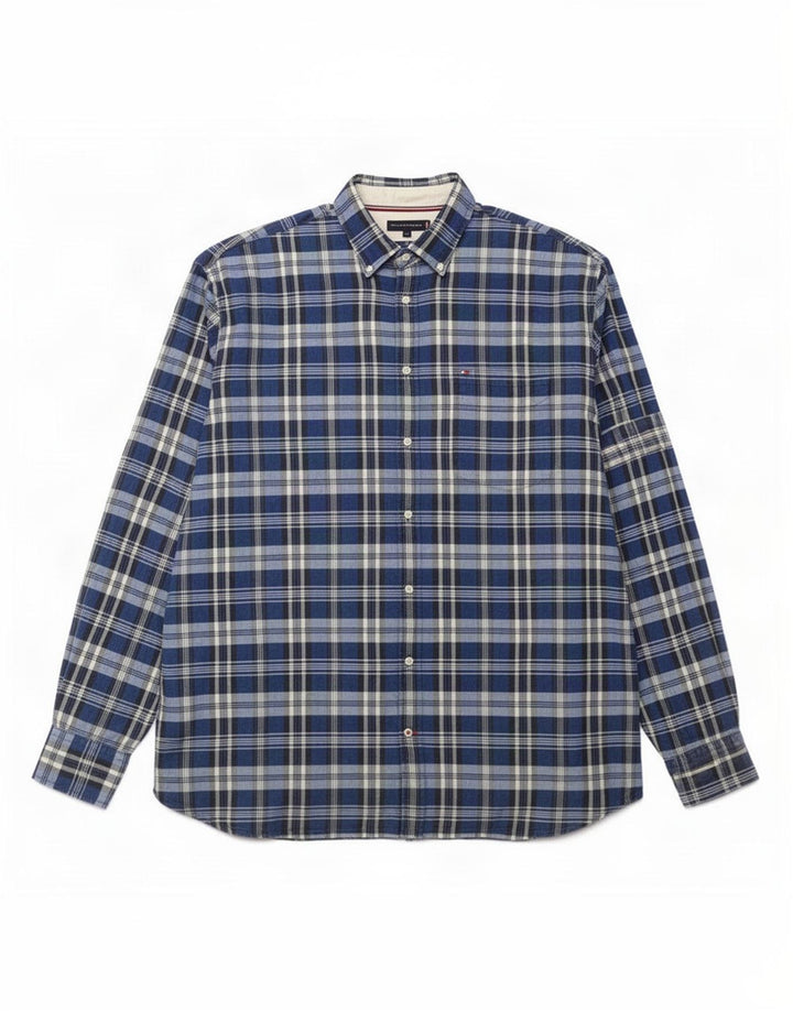 Tommy Hilfiger Mens Tall Shirt 4XL Navy Blue Check Cotton