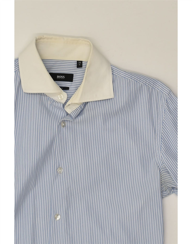 HUGO BOSS Mens Slim Fit Shirt Size 15 38 Medium Blue Striped Cotton | Vintage Hugo Boss | Thrift | Second-Hand Hugo Boss | Used Clothing | Messina Hembry 