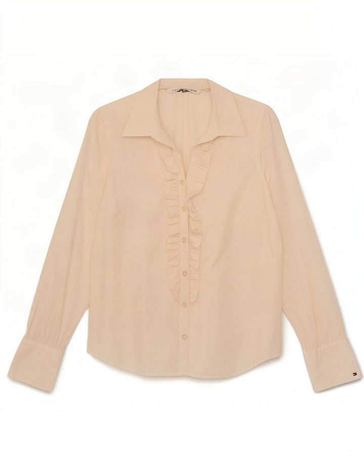 Tommy Hilfiger Womens Ruffle Front Shirt US 12 Large White Cotton