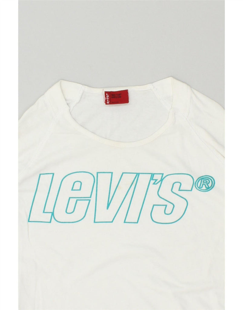 LEVI'S Womens Graphic Top Long Sleeve UK 14 Medium White Cotton Vintage Levi's and Second-Hand Levi's from Messina Hembry 