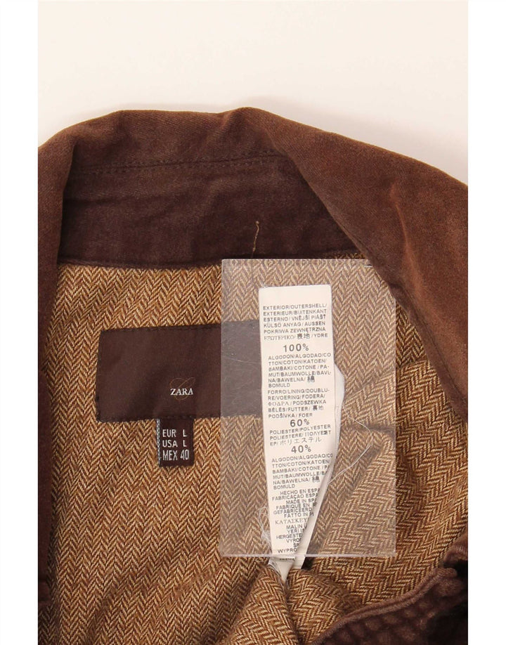 Zara Mens Bomber Jacket UK 40 Large Brown Cotton