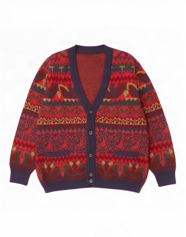 Cagi Mens Cardigan Sweater IT 46 Small Red Fair Isle Wool
