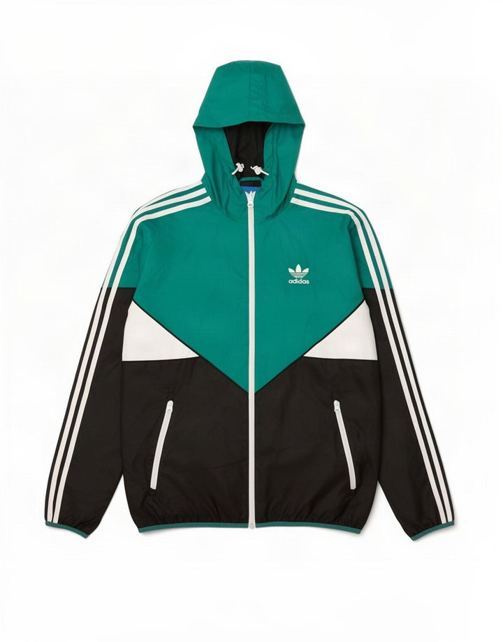 Adidas Mens Hooded Rain Jacket UK 36 Small Green Colourblock Polyester