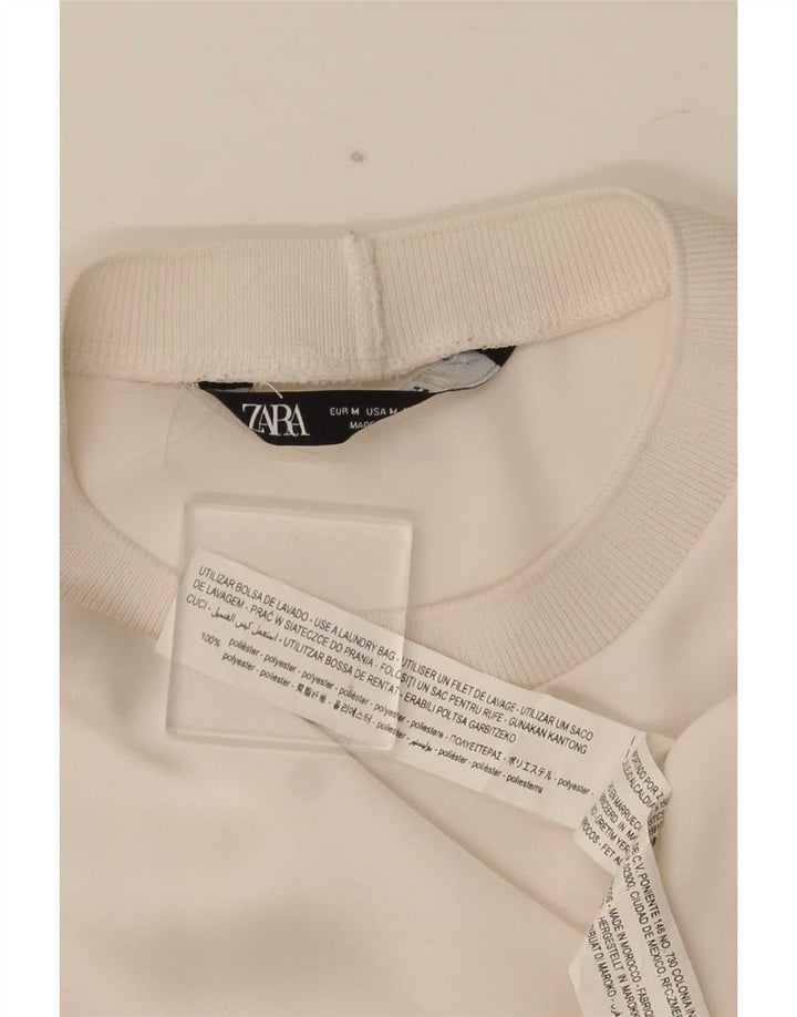 Zara Womens Loose Fit T-Shirt Top UK 14 Medium Off White Polyester