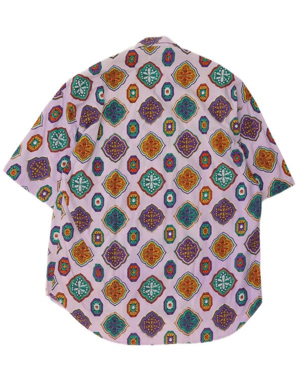 Vintage Mens Short Sleeve Shirt XL Purple Paisley Cotton