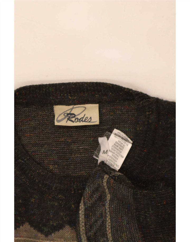 Rodes Mens Crew Neck Jumper Sweater Medium Grey Geometric Acrylic