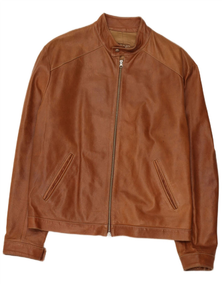 Mays Mens Regular Fit Leather Jacket UK 42 XL Brown