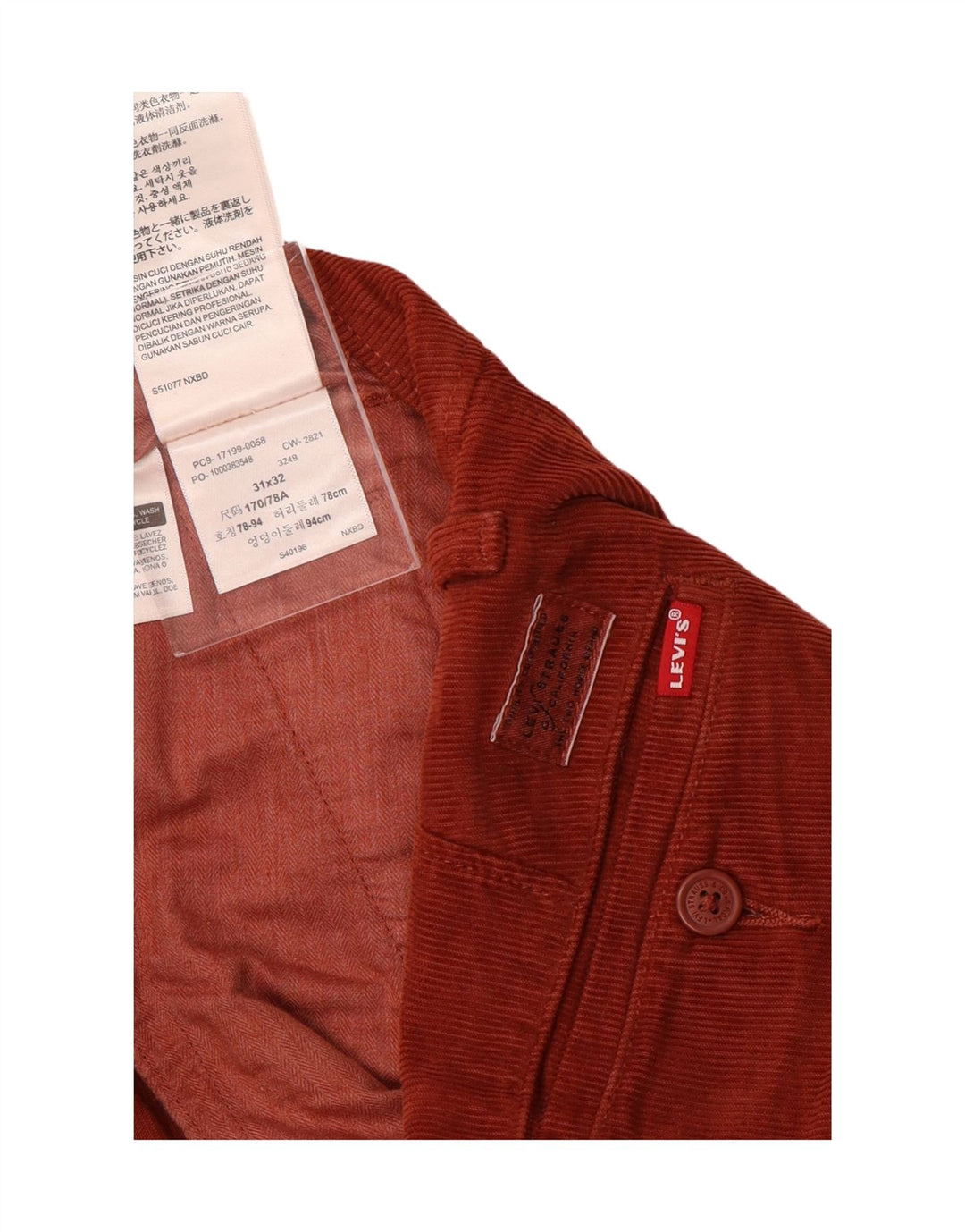 LEVI'S Mens Slim Tapered Corduroy Trousers W31 L32 Red Cotton