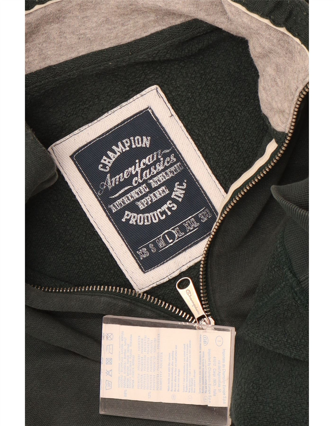 Champion Mens Zip Neck Sweatshirt Jumper Large Green Cotton