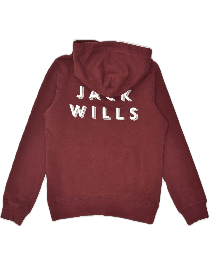 JACK WILLS Womens Graphic Hoodie Jumper UK 10 Small Maroon Cotton | Vintage Jack Wills | Thrift | Second-Hand Jack Wills | Used Clothing | Messina Hembry 