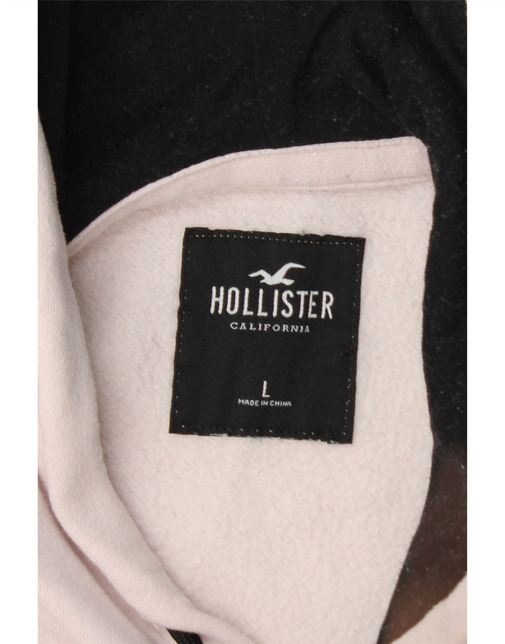 HOLLISTER Mens Graphic Hoodie Jumper Large White Colourblock Cotton