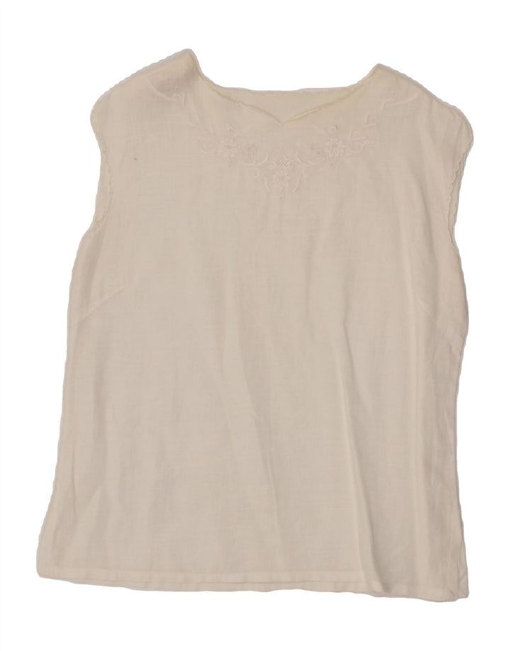 VINTAGE Womens Sleeveless Blouse Top EU 36 Small Off White Floral Vintage Vintage and Second-Hand Vintage from Messina Hembry 