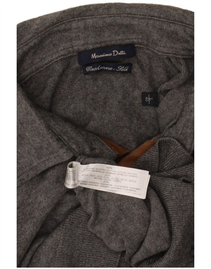 MASSIMO DUTTI Mens Polo Neck Jumper Sweater Large Grey Cotton