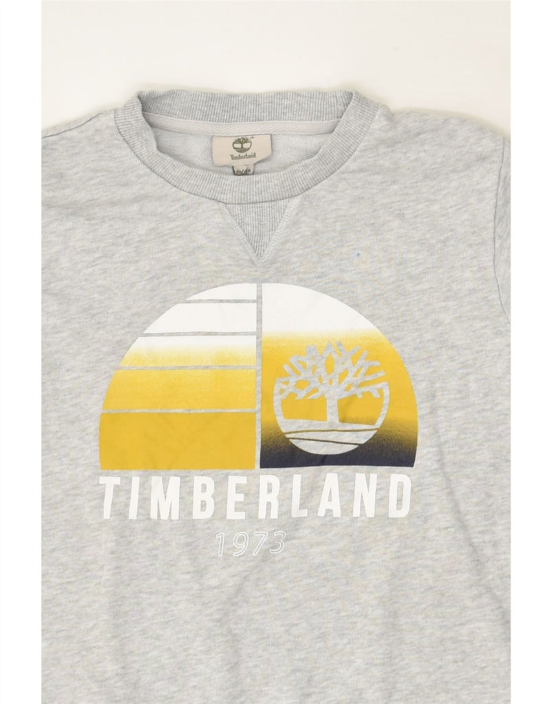 TIMBERLAND Boys Graphic Sweatshirt Jumper 9-10 Years Grey Cotton | Vintage Timberland | Thrift | Second-Hand Timberland | Used Clothing | Messina Hembry 