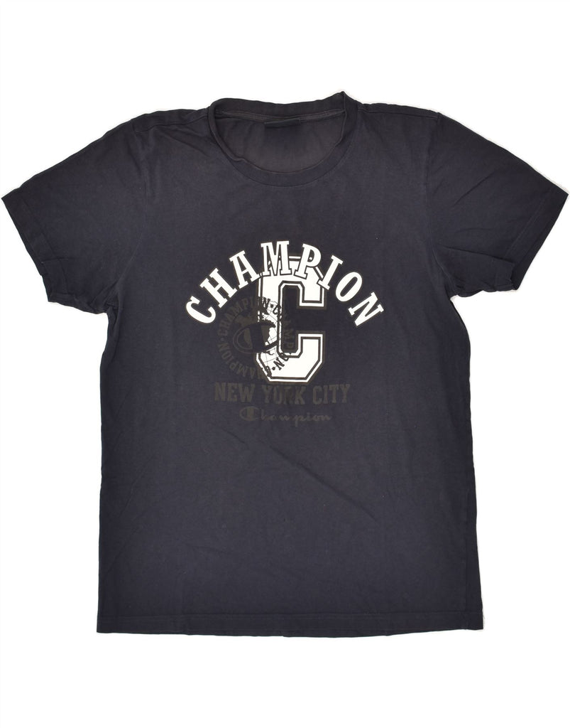 CHAMPION Mens Graphic T-Shirt Top Large Navy Blue Cotton | Vintage Champion | Thrift | Second-Hand Champion | Used Clothing | Messina Hembry 