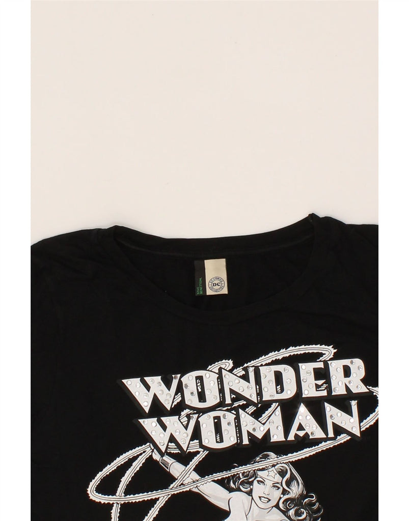 BENETTON Womens Wonder Woman Graphic T-Shirt Top UK 10 Small Black Vintage Benetton and Second-Hand Benetton from Messina Hembry 