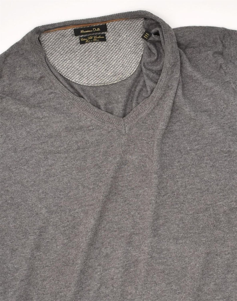 MASSIMO DUTTI Mens V-Neck Jumper Sweater Large Grey Cotton | Vintage Massimo Dutti | Thrift | Second-Hand Massimo Dutti | Used Clothing | Messina Hembry 